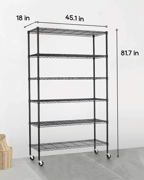 Workhorse Heavy Duty Six Tier Wire Shelving Cart With Smooth Glide Casters Garage Storage Rack Adjustable Metal Shelf Organizer Utility Rack 2100 Lbs Capacity 18x48x82 Black