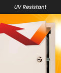 Rock Solid 12 x 12 Inches White Galvanized Steel Access Panel For Drywall shown with UV resistant feature highlighted.