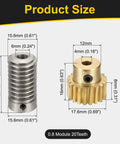 Worm gear set: silver steel worm with 6 mm bore and brass 20‑tooth gear with 4 mm bore for 1:20 reduction.