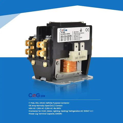 One Pole Heavy Duty Air Conditioner Contactor 30 Amp 24V Coil For Condenser And Compressor HVAC Definite Purpose Contactor Durable 600V Compatible 40A RES 30A FLA Pack Of 1