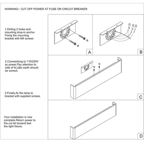 Installation guide for Super Stylish 24 Inch Matte Black LED Wall Sconce for bathroom vanity with warm white 2700K light