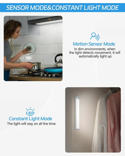 Rechargeable Motion Sensor Under Cabinet Lights 2 Pack With 30 LEDs, Wireless Magnetic Self Adhesive Closet Lighting used in kitchen and closet