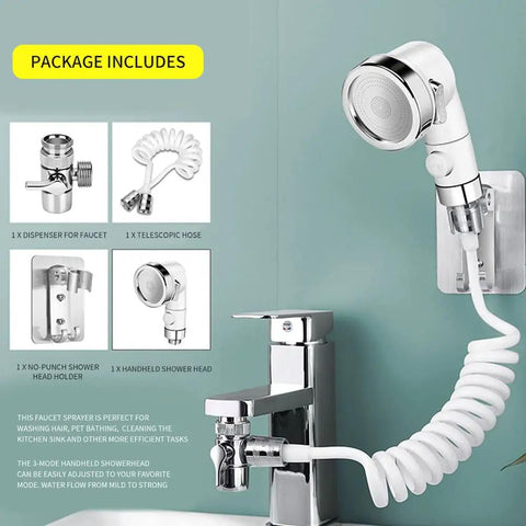 Sink Faucet Sprayer Hose Attachment Handy Rinser Shower Head Set For Washing Hair Pets Baby Bath And Kitchen Cleanup Kit