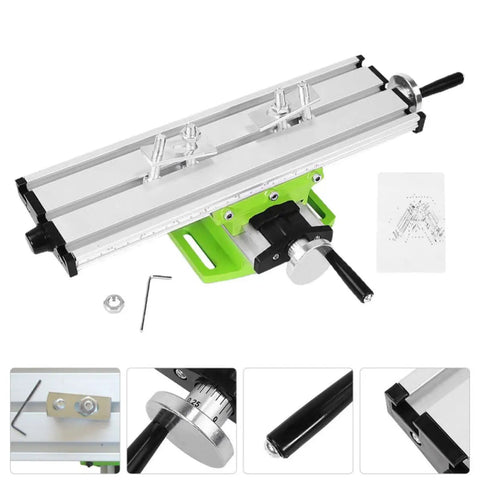 Boofaa Compact Multifunction Drill Press Platform For Milling Machines showing green sturdy alloy steel work table and adjustable components.