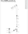 21 Inch Matte Black Trip Lever Waste And Overflow Drain For Bathtub Heavy Duty Brass Grid Build components diagram.