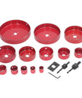 Heavy Duty 17 Pc Hole Saw Kit With Bi Metal Drill Bits For Woodworking And Metal Cutting Jobs Featuring Smooth Stable Operation To Slice Through Plastic Steel Fast Without Vibration Or Hassle In A Handy Carrying Case., 17-piece red hole saw set with arbor and drill bits