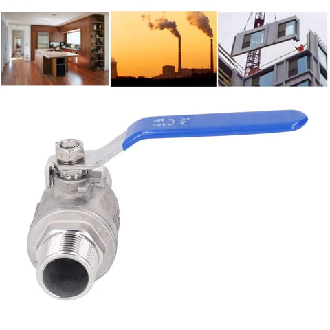 Heavy Duty 304 Stainless Steel 3/4 Inch Ball Valve With Male Thread For Plumbing And Job Sites Featuring PTFE Seals and blue lever