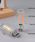 Diagram of Two Pack USB Car Lights, Touch Dimmable Retro Glass Bottle LED Night Lights with labels for features.