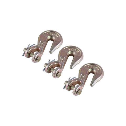 Three G70 1/4 inch chain hooks for crane trailer truck transport, zinc finish, alloy steel, load limit 3600 lbs, secure rigging