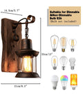 Industrial Farmhouse Wall Sconce With Rustic Wood Base And Glass Lantern Shade, UL Listed E27 Socket, oil rubbed accents