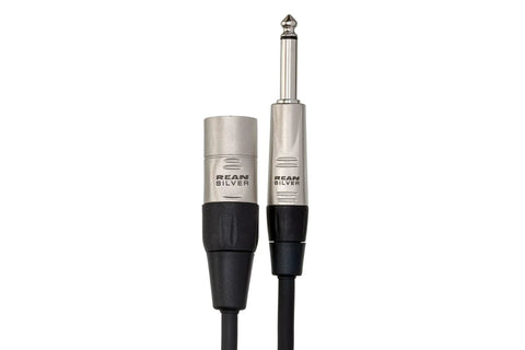 Pro Grade Balanced One Quarter Inch TRS to XLR3M Interconnect Cable With REAN Connectors, Five Foot Length, Road Ready for Stage Rig and Studio Gear, High Quality Audio Link close-up of TRS and XLR3M ends