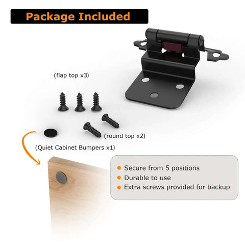 Top Shelf Self Closing Cabinet Hinges 3 8 Inch Inset Door Hinges 5 Pair Pack includes hinges, screws, and rubber bumpers.