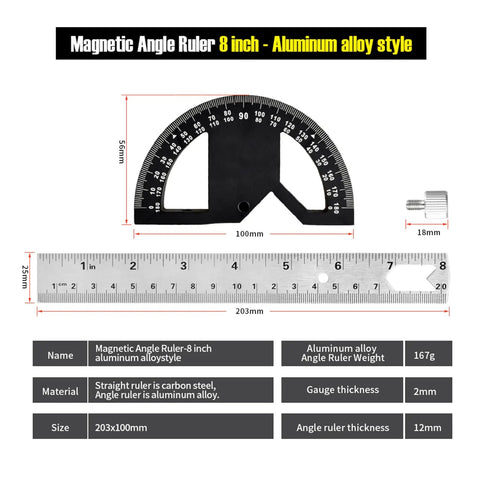 Heavy Duty Eight Inch Stainless Steel Angle Finder With 0 To 180 Degree Adjustable Protractor Ruler And Thumb Lock, Precision Carpentry Square For Woodworking And Construction, Built Tough And Dead On Accurate.