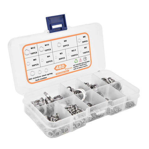 Flat Washer Set 480 Pcs 304 Stainless Steel Metric M2 To M10 Assortment Kit For Automotive Marine Electrical Appliance Hardware Repair Ideal For DIY Projects And Everyday Fixes Must Have, open organizer box