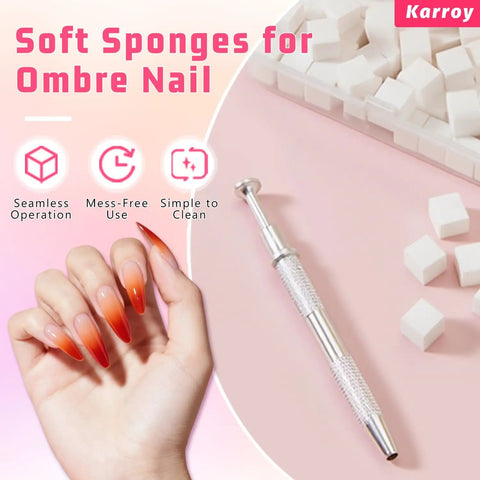 Pro Grade Nail Art Sponges and Grabber Set for Ombre Gel Nails with soft sponges, patting brush, and ombre nail design.
