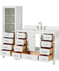 Top Notch 68 Inch Bathroom Vanity Set Packs 48 Inch Single Sink Base And 20 Inch Linen Cabinet Built Tough From Solid Wood With Smooth Water Resistant Finish Plus Sleek Carrara White Quartz Countertop Storage