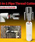 2-in-1 Pipe Thread Cutter showing inside and outside threading for PVC and plastic pipes. Ideal for plumbing repairs.