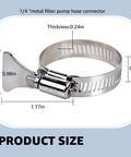 Close-up of a 1-1/4 inch stainless steel hose clamp with adjustable thumb screw for pool filter pump hoses and PVC tubing.