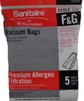 Style F And G Pro Grade Premium Allergen Filtration Vacuum Bags 5 Pack in packaging, designed for home and commercial use, red and grey design