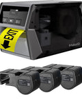 Heavy Duty Desktop Label Printer With Two Inch Print Head Mobile And PC Control printing yellow exit label with ink cartridges.