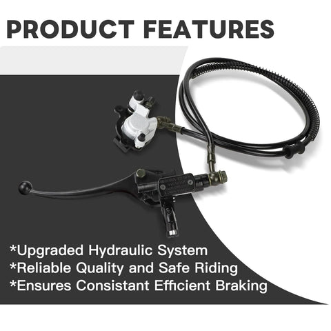Hydraulic hand brake system with lever, master cylinder, caliper and brake pad assembly, 50in hose for 98cc mini bikes