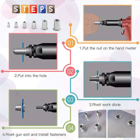 Step-by-step guide for using 180Pcs Flat Head Rivet Nut Kit Stainless Steel Insert Rivnuts Set M3 To M10 With Storage Box