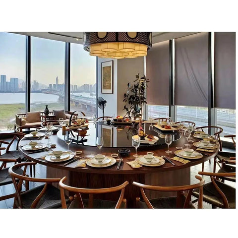 Tempered Glass Round Dining Table Lazy Susan Turntable Serving Tray 100 cm Diameter Black Ideal For Easy Food Sharing At Family Dinners And Parties Durable Rotating Plate For Smooth Mess Free Meals in a dining setting