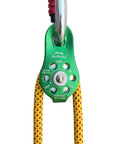 Rocky 28kN Zipline Pulley And 26kN Micro Pulley Set With Stainless Steel Bearings, CE Certified Tandem Pulley Trolley, Green