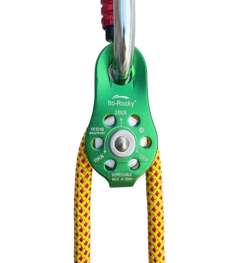 Rocky 28kN Zipline Pulley And 26kN Micro Pulley Set With Stainless Steel Bearings, CE Certified Tandem Pulley Trolley, Green