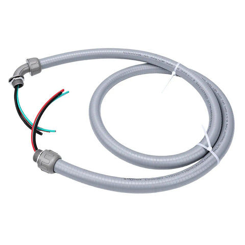 Pre Wired AC Whip Kit With Three Quarter Inch Flexible Liquid Tight Conduit Six Feet Long 8 AWG Copper Wire Three Conductor in gray