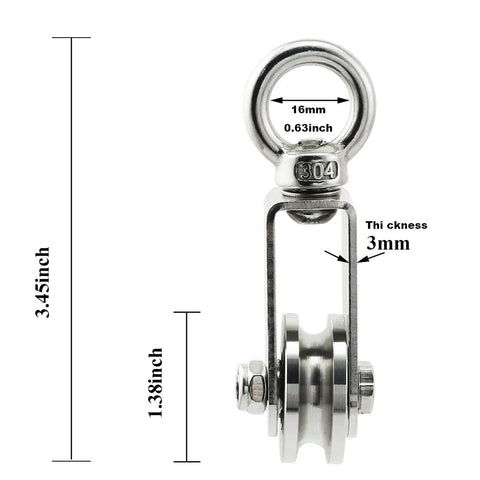 2 Pack U Type Swivel Pulleys 304 Stainless Steel With Duplex Bearings Detachable 360 Degree Rotation Heavy Duty Traction Wheel For Rope Rigging And Towing, 16mm