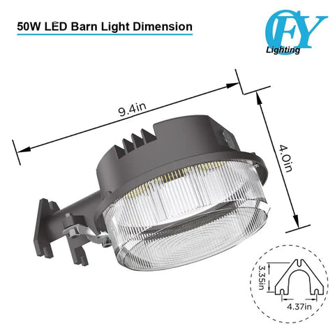 Diagram showing dimensions of 50W Dusk To Dawn Outdoor Barn Light With Photocell 5000K Daylight Waterproof ETL DLC Listed