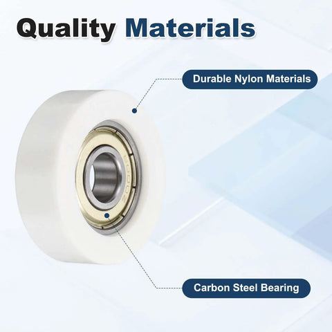 10 Pack Heavy Duty Nylon Roller Bearings 8x26x10mm Double Shielded Ball Bearing Guides 608ZZ Style Quiet Low Noise for Furniture Sliders and Hardware Accessories White, durable nylon and carbon steel