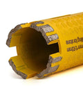 Casaverde 1-3/8 in diamond core drill bit for granite; yellow body with laser-welded diamond segments (close-up)