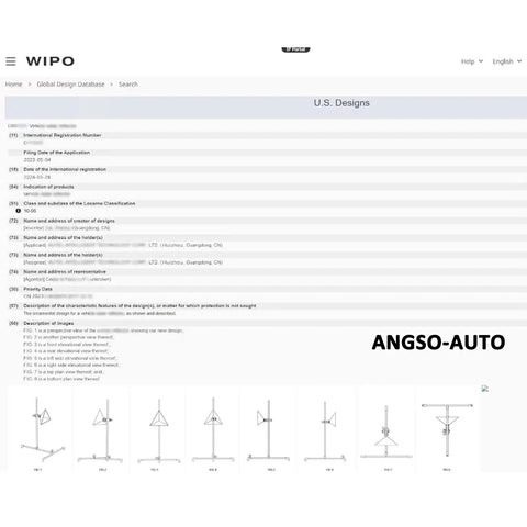 WIPO U.S. Designs page showing Large Radar Corner Reflector Kit With 0 To 30 Cm Stand For ADAS Calibration Tool Precision Vehicle Sensor Alignment Set Easy Setup And Reliable Calibration For Accurate Driver Assist Systems