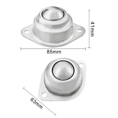Straight Up Heavy Duty 1 1 4 Inch Ball Transfer Unit With Carbon Steel Housing And Slick Rolling Bearings For Industrial Conveyor Applications 4 Piece Set with flange mount roller assembly, shown in 85mm and 63mm sizes.