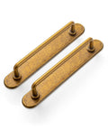Antique Brass Cabinet Pull Set 5 Inch Center To Center Racetrack Backplate Handles, vintage retro look, top view