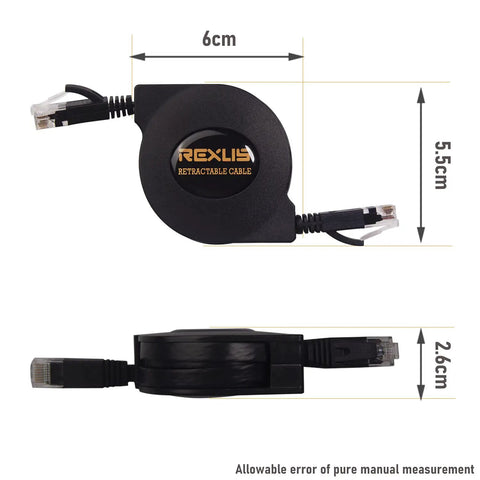 Retractable Cat6 Flat Ethernet Cable 6.6 Ft For No Tangle High Speed 10Gbps Networking Flat Patch Cord With RJ45 Connectors