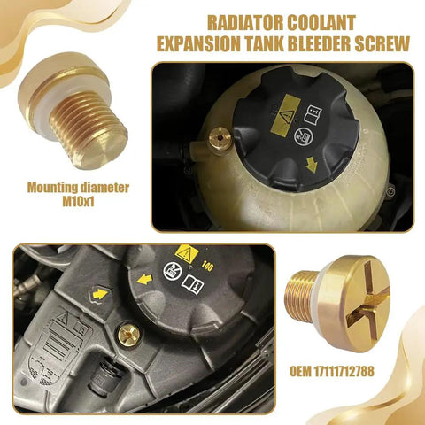 Straight Up Heavy Duty Brass Radiator Coolant Expansion Tank Bleeder Screw And Drain Plug Replacement For Bmw X3 X5 with M10x1 mounting size.