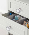 Crystal Cabinet Knobs Eight Pack Glass Pulls With Brushed Nickel Base on open dresser drawer; kitchen or bedroom use visible
