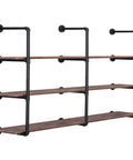 Industrial Iron Pipe Shelving Brackets Unit For Farmhouse Wall Mounted Shelves with three black iron brackets and wooden boards