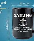 15Oz Black Sailor Coffee Mug For Boaters And Sailors Funny Lake Gift Perfect Boat Captain Gift Great On The Go Morning Coffee Cup Durable Ceramic Travel Style Drinking Mug with sailing print