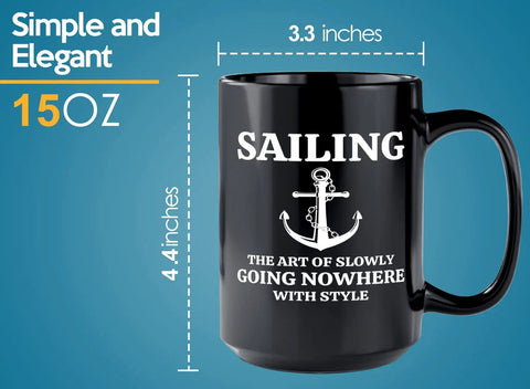 15Oz Black Sailor Coffee Mug For Boaters And Sailors Funny Lake Gift Perfect Boat Captain Gift Great On The Go Morning Coffee Cup Durable Ceramic Travel Style Drinking Mug with sailing print