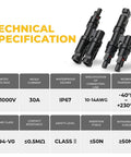 Heavy Duty Solar Y Branch Connector Kit For Paralleling Panels M To FF And F To MM technical specifications