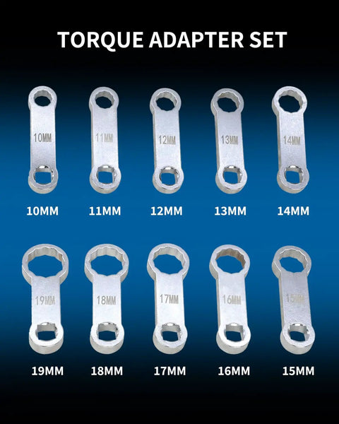 Metric 10 Piece Torque Adapter Set For Three Eighths Inch Drive Wrenches, 12 Point Box End Extensions From 10mm To 19mm, Ideal For Torquing Bolts Or Nuts In Tight, Hard To Reach Areas