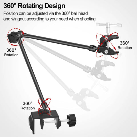 Flex Soldering Clamp Arm 19.7 Inch Magic Arm With Clamps Articulating Arms showing 360-degree rotation design.