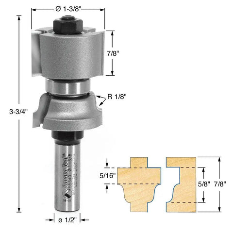 Carbide Tipped Reversible Ogee Router Bit For Window Sash And Rail Work, 1/8 Radius, 1-3/8 Diameter, 1/2 Shank shown with profile cut