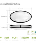 Dope 24 Inch Oval Flush Mount Light With 5CCT Dimmable ETL Listed Low Profile Double Ring Black Fixture dimensions and specs