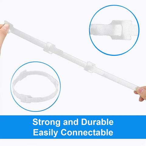 60 Pack 6 Inch Reusable Cable Ties With Hook And Loop For No Fuss Cable Management White Cord Organizer Straps Adjustable Durable Velcro Style Ties For Home Office Tech Cables Non Slip Easy Setup shown being connected and holding cables securely.