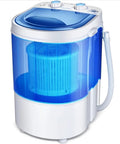 No Sweat Portable Washer And Dryer Combo, 260W Mini Washing Machine with blue transparent casing for clothing and shoes.